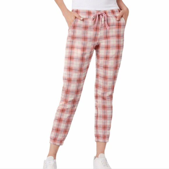 VIP Pants - VIP Pink Plaid Denim Joggers Size 1/2 | Elastic Waist Drawstring Pants